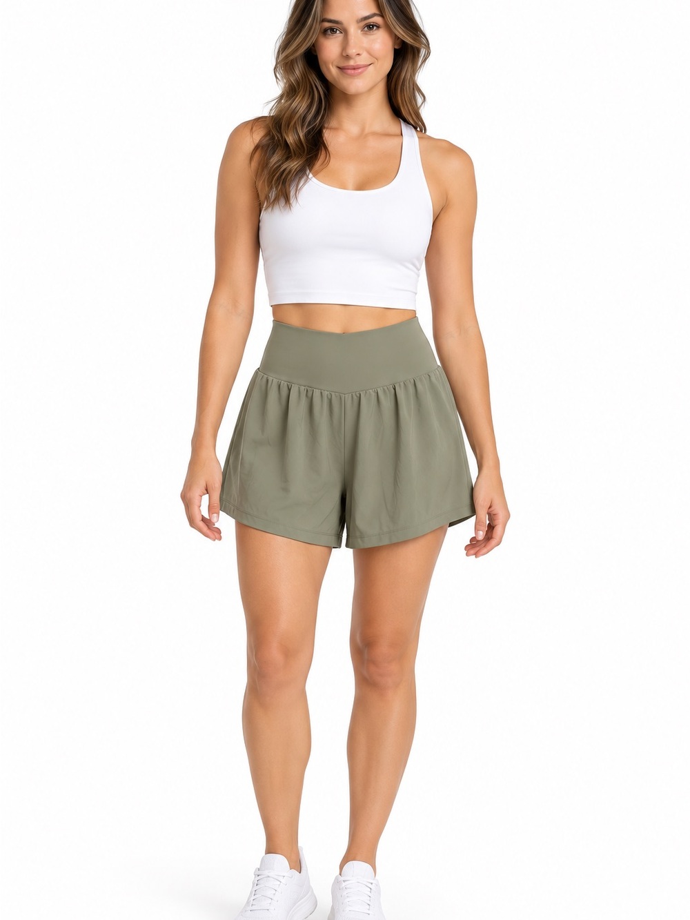 Halara SoftlyZero Airy 2-in-1 Yoga Shorts 5” Long Medium Olive Green
